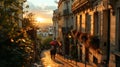 Perfect honeymoon. Couple of newlyweds - man and woman - walking on the streets of Paris Royalty Free Stock Photo