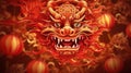 Chinese New Year banner. 2024 - year of the Dragon. Lights, lanterns, bokeh.