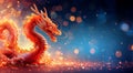 Chinese New Year banner. 2024 - year of the Dragon. Lights, lanterns, bokeh.