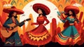 Happy holidays! Feliz Cinco de Mayo, Holiday banner. Group of Mexican musicians and dancers,