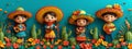 Happy Cinco de Mayo. Holiday banner. Mexican dolls in traditional costumes