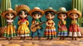 Happy Cinco de Mayo. Holiday banner. Mexican dolls in traditional costumes