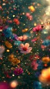 Magical meadow, full of blossoming spring flowers. Vertical banner, smartphone or instastory background, greeting card.