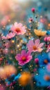 Magical meadow, full of blossoming spring flowers. Vertical banner, smartphone or instastory background, greeting card.