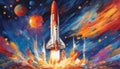 AI-Generated Picture of the rocket blasting off with a burst of vivid colors Royalty Free Stock Photo