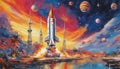 AI-Generated Picture of the rocket blasting off with a burst of vivid colors Royalty Free Stock Photo