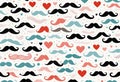 pink and blue hearts with colorful moustaches seamless pattern on a white background Royalty Free Stock Photo