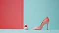 Pink high heel and a sneaker are positioned against a split background Royalty Free Stock Photo