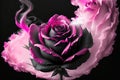 a pink rose with smoke coming out of it\'s petals on a black background by AI Generated
