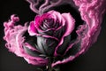 a pink rose with smoke coming out of it\'s petals on a black background by AI Generated