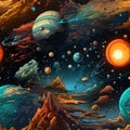 planet photorealistic style of comic book art and vexel art, highly detailed seamless pattern by AI generated Royalty Free Stock Photo