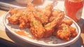 plate of crispy and succulent fried chicken wings with a side of dipping sauce manga cartoon style by AI generated Royalty Free Stock Photo