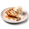 AI generated plate with a delicious slice of homemade pie and a scoop of cream