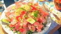 platter of vibrant and refreshing ceviche with fresh seafood and citrus flavors manga cartoon style by AI generated