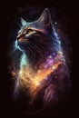 AI generated portrait of a cat made of nebula and stardust