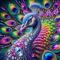 AI generated portrait of a peacock with vividly colorful features Royalty Free Stock Photo