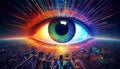 AI-Generated AI-Powered Cyber Eye Over Futuristic City â The Vision of Artificial Intelligence