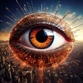 AI-Generated AI-Powered Cyber Eye Over Futuristic City â The Vision of Artificial Intelligence