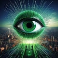 AI-Generated AI-Powered Cyber Eye Over Futuristic City â The Vision of Artificial Intelligence