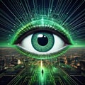 AI-Generated AI-Powered Cyber Eye Over Futuristic City â The Vision of Artificial Intelligence
