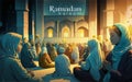 Prayer time in Holy Ramadan Islamic background illustration