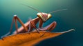 AI-generated Praying Mantis Macro Portrait on Dry Leaf Royalty Free Stock Photo
