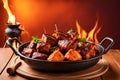 Present sizzling tandoori delights against a warm-toned backdrop with room for additional text