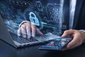 AI generated professional working on laptop and smartphone digital security interface showing authentication encryption data Royalty Free Stock Photo