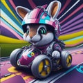 AI generated rabbit riding sport car
