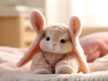 AI generated rabbit soft toy on bed