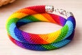 Rainbow Beaded Woven Bracelet Representing Diversity And Vibrant Self Expression Royalty Free Stock Photo