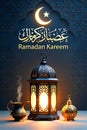 Ramadan Kareem Greeting Design With Ornamental Lantern And Crescent Moon Royalty Free Stock Photo