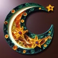 AI generated Ramadan Kareem background with crescent moon and stars, watercolor Royalty Free Stock Photo