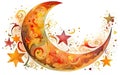 AI generated Ramadan Kareem background with crescent moon and stars, watercolor Royalty Free Stock Photo