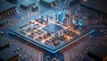 Futuristic Smart City on Microprocessor CPU Circuit Board Royalty Free Stock Photo