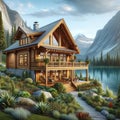 Chalet Lakehouse Executive Home Exterior Estate Designer Mansion House Construction AI Generated