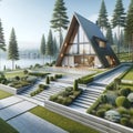 A-Frame Chalet Lakehouse Executive Home Exterior Estate Designer Mansion House Construction AI Generated