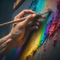 AI generated realistic image of a hand engaged in a colorful painting