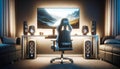 High-tech Equipment Video Gaming Computer Setup Monitor Ergonomic Chair AI Generated