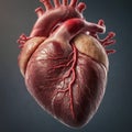 AI generated realistic image of a human heart on a dark backdrop