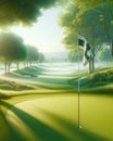 Golfing Well Manicured Golf Course Springtime Morning Sunrise Fairway AI Generated