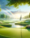 Golfing Well Manicured Golf Course Springtime Morning Sunrise Fairway AI Generated