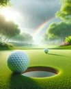 Golfing Well Manicured Golf Course Springtime Morning Sunrise Fairway AI Generated