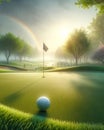 Golfing Well Manicured Golf Course Springtime Morning Sunrise Fairway AI Generated