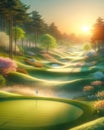 Well Manicured Golf Course Springtime Morning Golfing Sunrise Fairway AI Generated