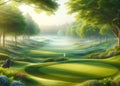 Well Manicured Golf Course Springtime Morning Golfing Sunrise Fairway AI Generated