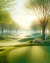 Well Manicured Golf Course Springtime Morning Golfing Sunrise Fairway AI Generated