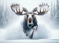 Single Bull Moose Wintertime Wilderness Wildlife Snowy Forest Canada AI Generated