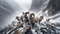 Bighorn Herd Winter Wilderness Mountain Sheep Wildlife Snowy Rocky Mountains Canada AI Generated Royalty Free Stock Photo