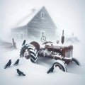 Snowstorm Rusted Tractor Old Barn Snowy Winter Abandoned Prairies AI Generated